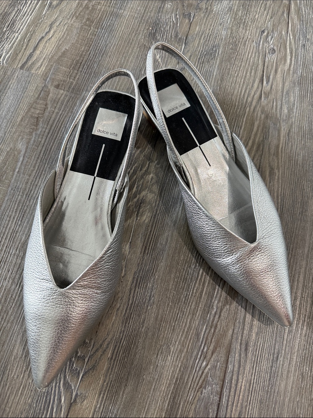 Dolce Vita Metallic Silver Pointed Slingback Mules